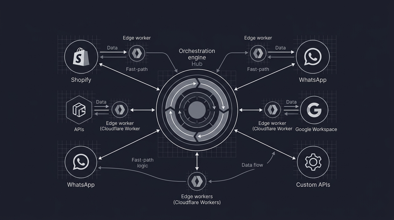 Workflow automation architecture with orchestration engine and edge workers