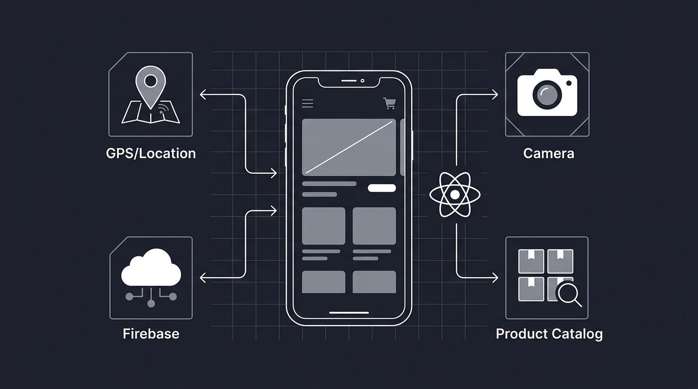 React Native mobile app architecture with Firebase and geolocation services