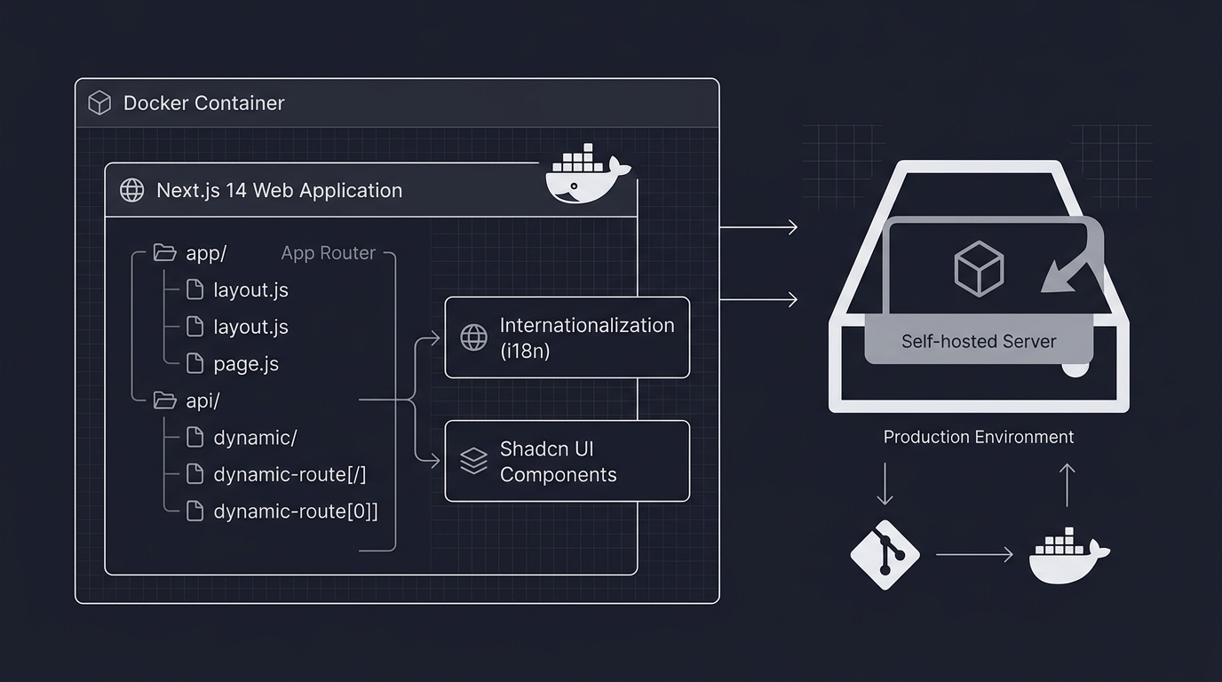 Docker deployment architecture for Next.js 14 clinical application