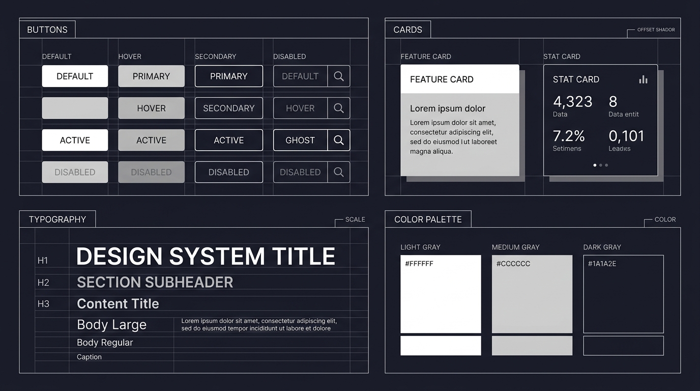 Neo-brutalist design system component sheet