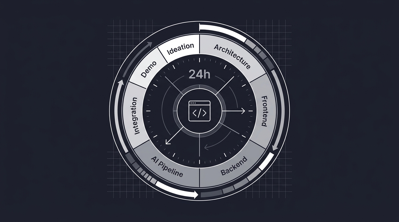 24-hour hackathon build timeline showing rapid product development cycle