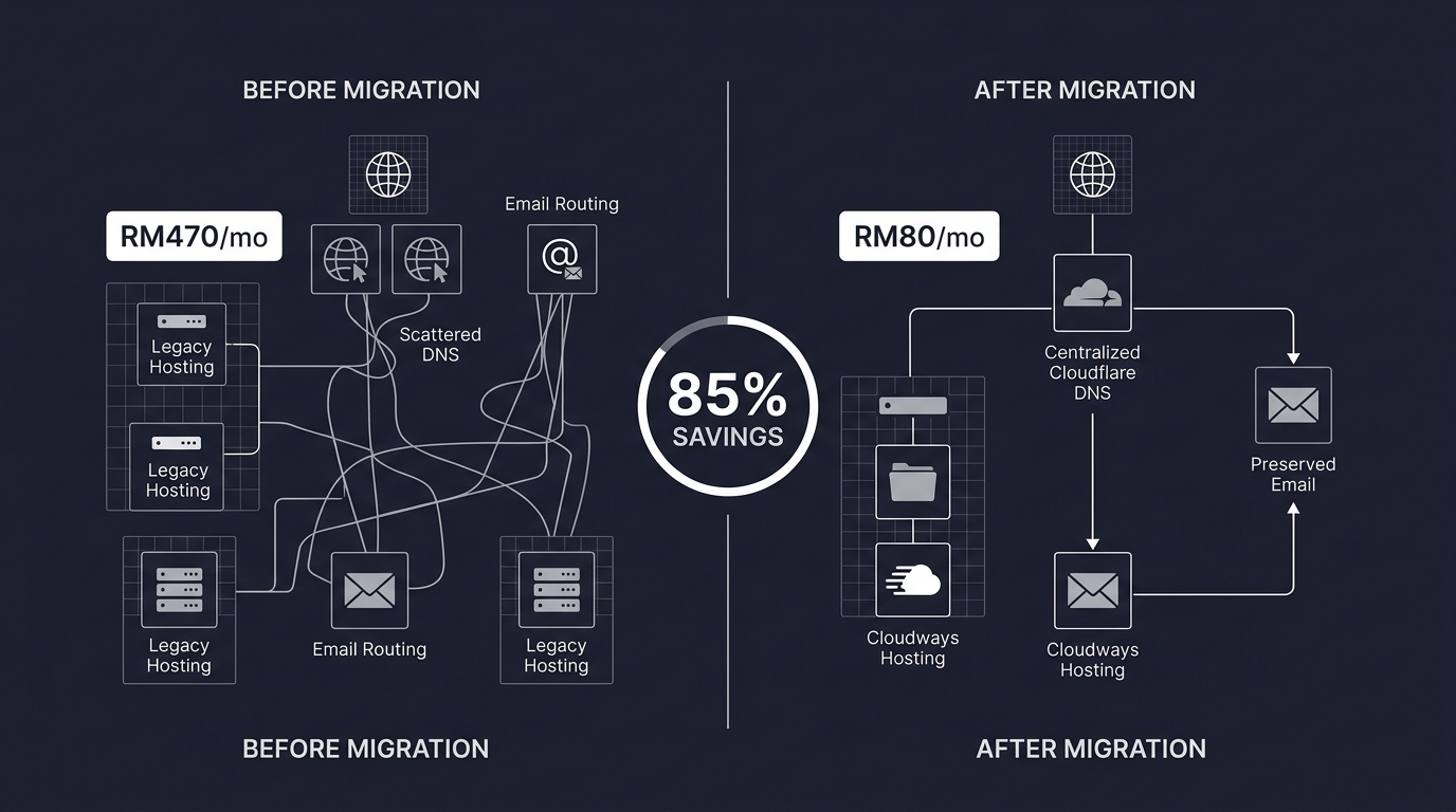 Infrastructure migration before and after with 85 percent cost reduction