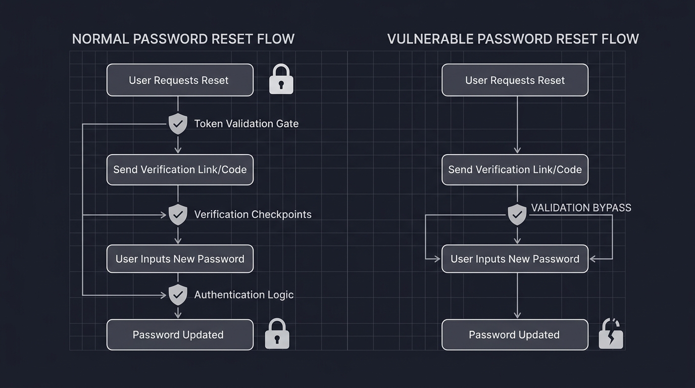 Password reset vulnerability flow analysis concept