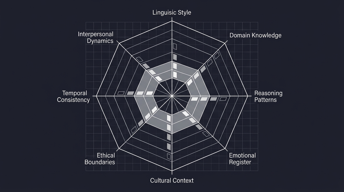 Eight-axis persona fidelity model radar chart